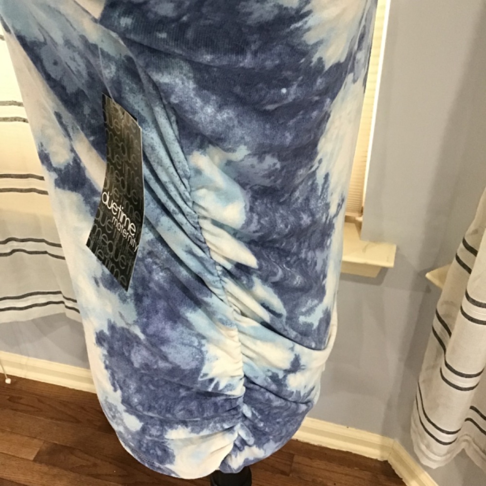 Duetime Maternity Women’s Size Small Blue Tie Dye Long Sleeve Ruched Sides Soft - Picture 3 of 9